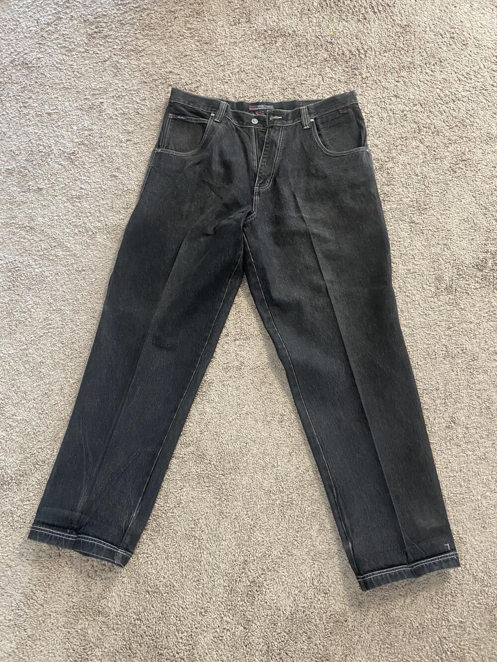 FUBU Jeans Mens 38x34 Black Relaxed Fit Straight Leg Carpenter Denim Hip Hop